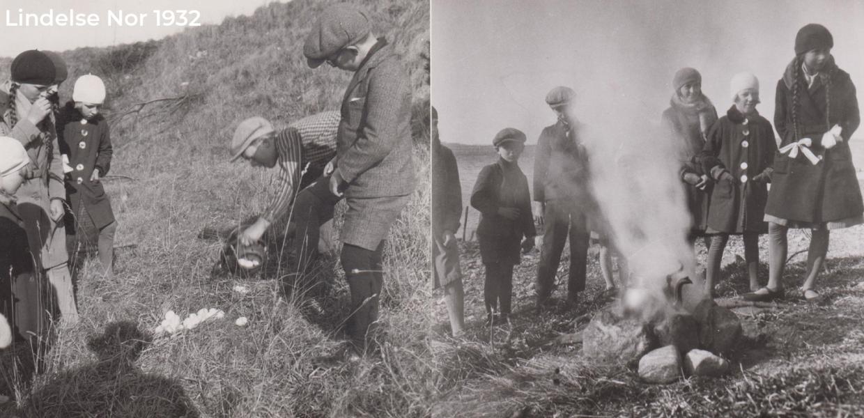 Kogning af æg på stranden ved Lindelse Nor 1932